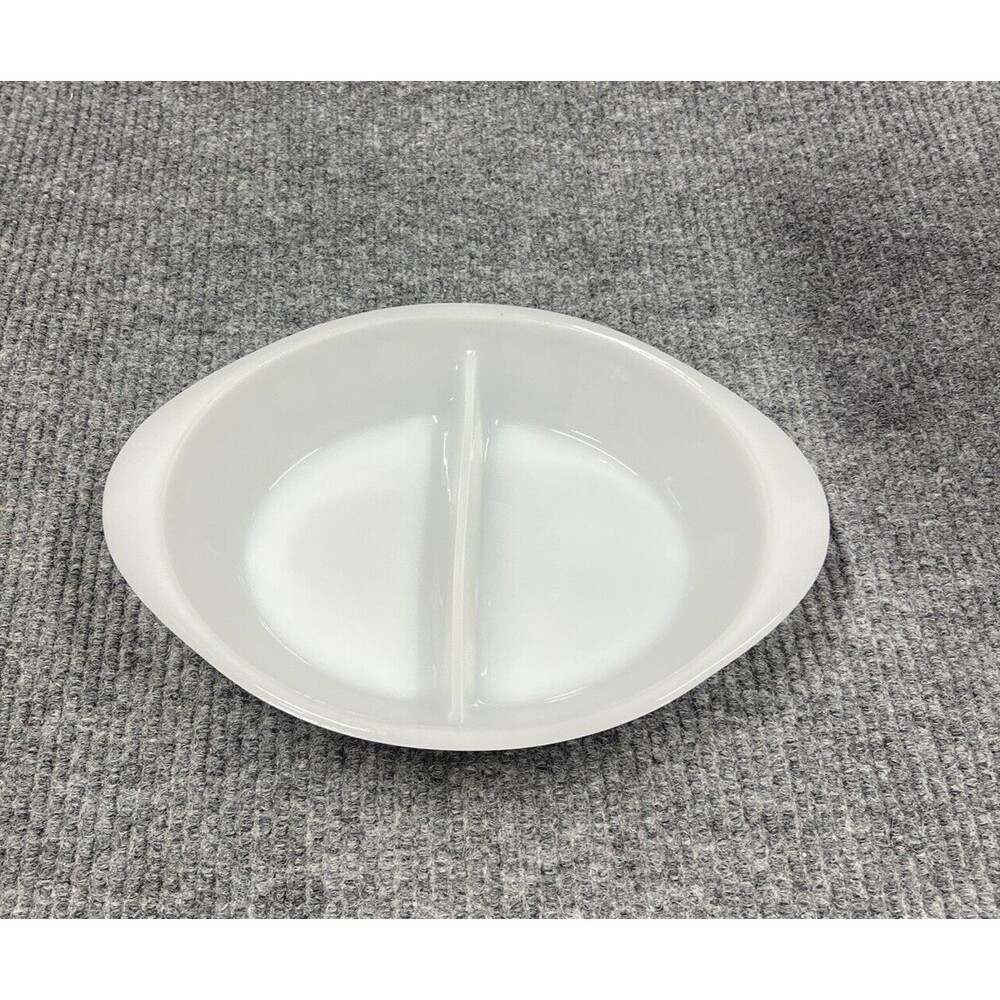 Vintage GLASBAKE Divided Dish Milk Glass‎ Baking Casserole J2352 USA Made 12x9